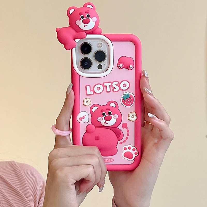 

Cartoon 3D Three-dimensional Disney Toy Story Lotso Phone Case for IPhone 14 13 12 11 Pro Max 14 Pro Silicone Soft Back Cover