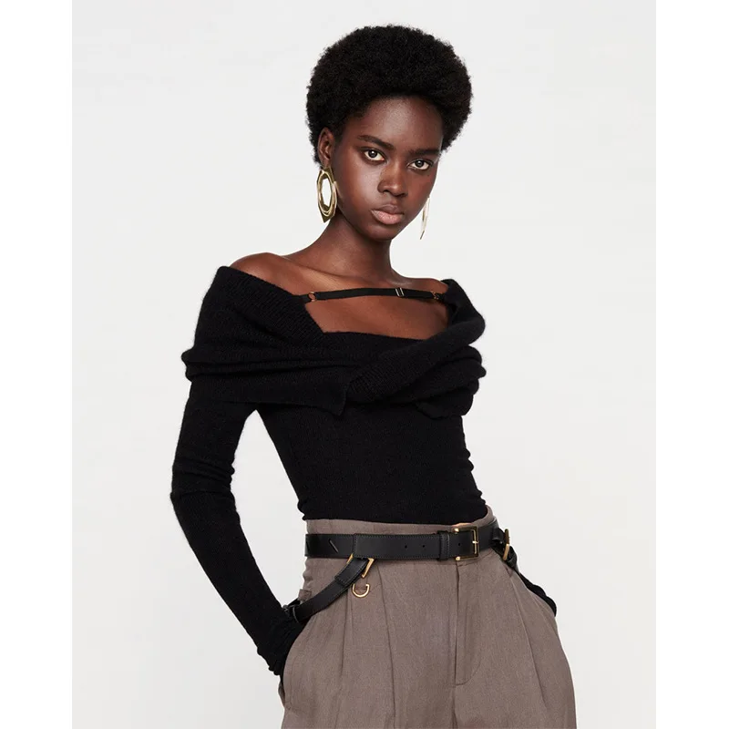 

Жаккардовая Летняя трикотажная куртка в новом стиле 2023, темпераментный свитер с узлом на плечах, красивый Милый джемпер, свитер, бесплатная ...