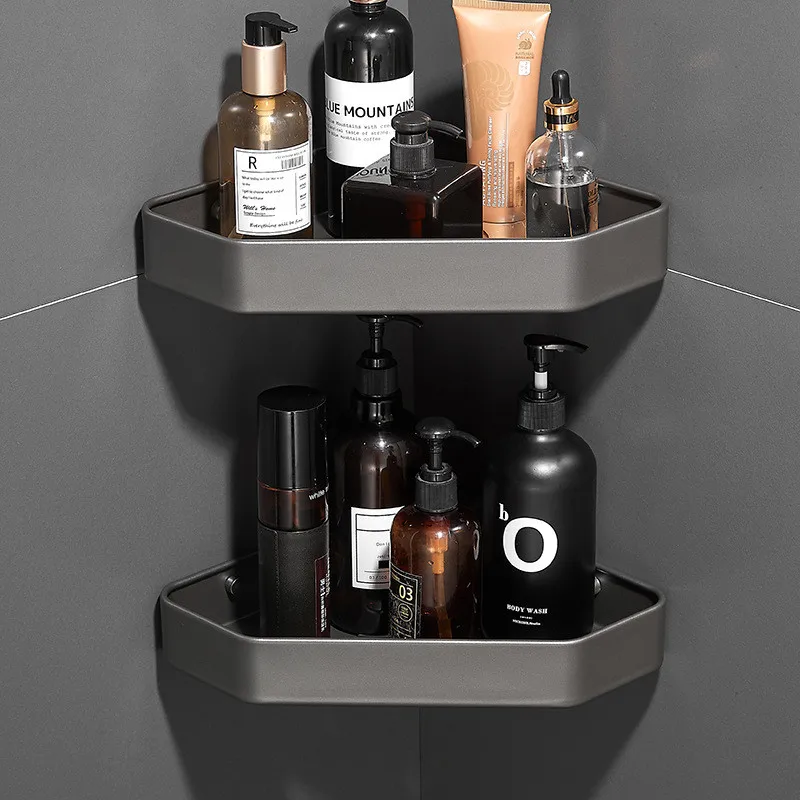 

Grey Bathroom Corner Shelf Shampoo Shower Rack Storage Aluminum Holder Silver/Black Wall Mounted Bath Hardware Kitchen Basket