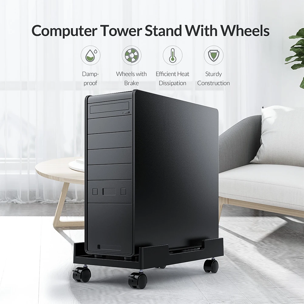 

ORICO Anti-slip Computer Towers Stand Cart PC Cases Mobile Computer CPU Cooling Holder Bracket with 4 Rotatable Caster Wheels