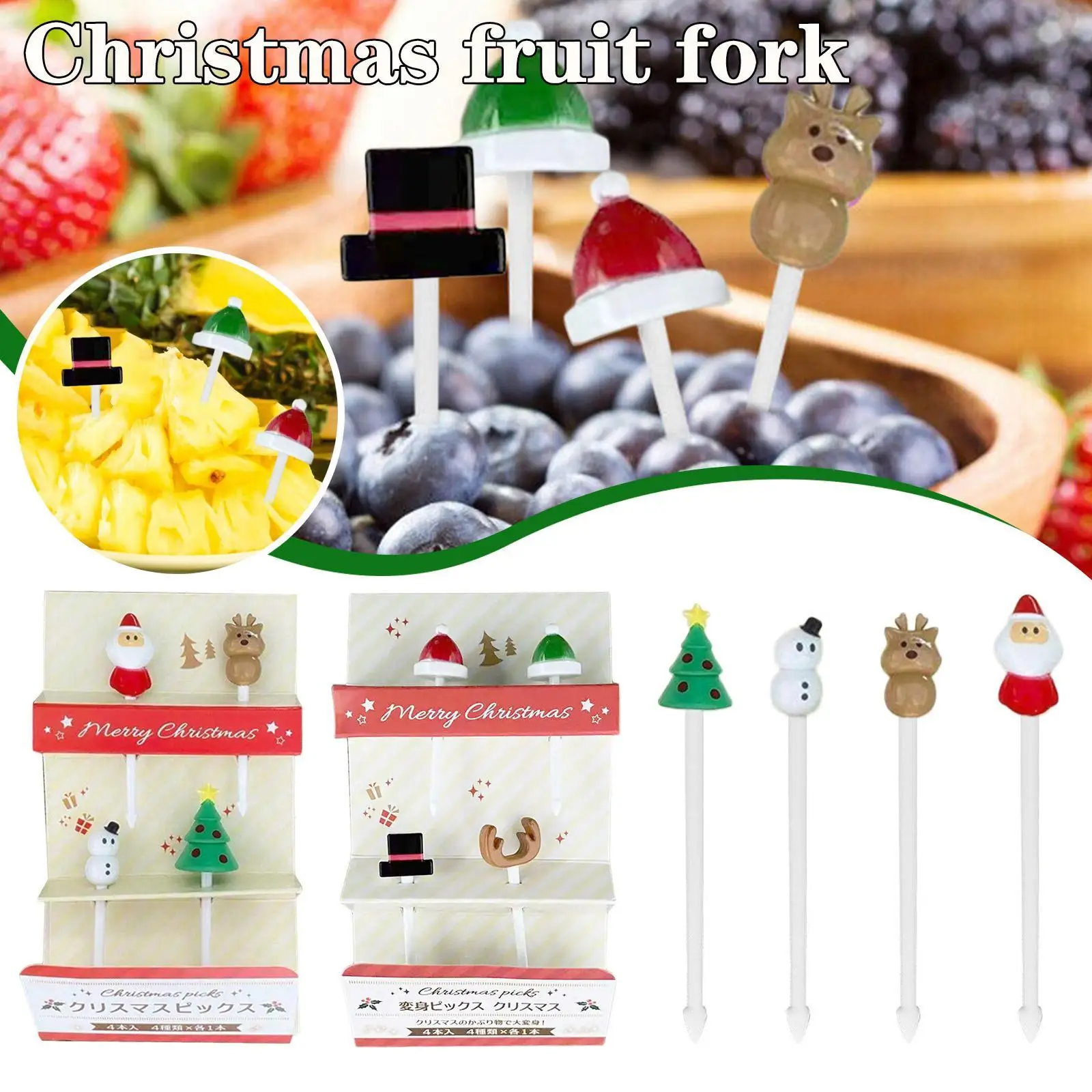 

Merry Christmas Animal Fruit Fork Food Grade Plastic Mini Cartoon Kids Cake Fruit Toothpick Bento Lunch Bento Party Decoration