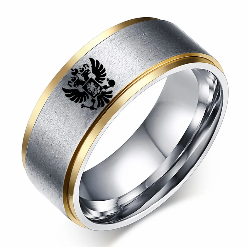 

8MM Anime Cosplay Russian Eagle Rings Japanese Style Animation Cosplay Personalised Initial Engrave A to Z Alphabet