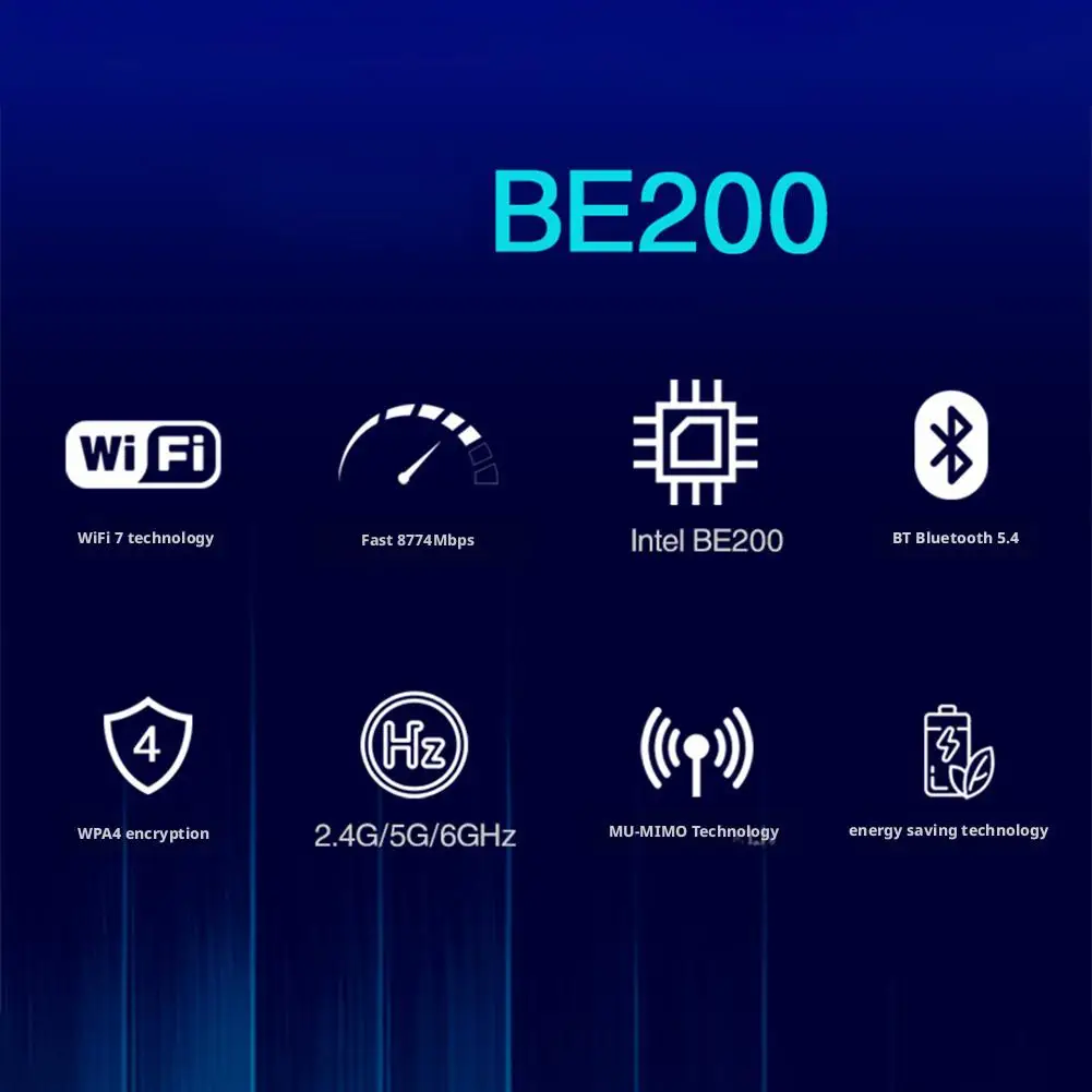 Беспроводная сетевая карта BE200 WiFi 7, Bluetooth 5,4 WiFi BE200NGW NGFF M.2, адаптер 802.11AX 2,4G5G6 ГГц 8774 Мбитс для ПК Win1011 (art.: 3920d2eca1f41) - 3920d2eca1f41