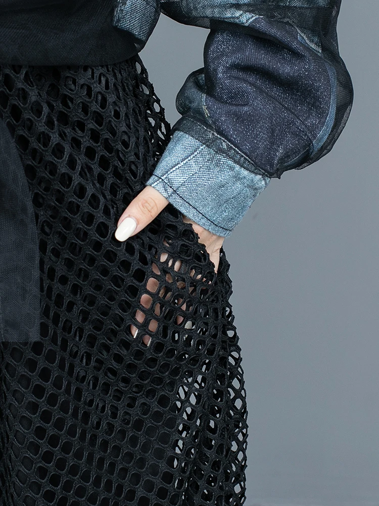 Женский костюм из двух предметов Джинсовая Лоскутная куртка с длинным рукавом и