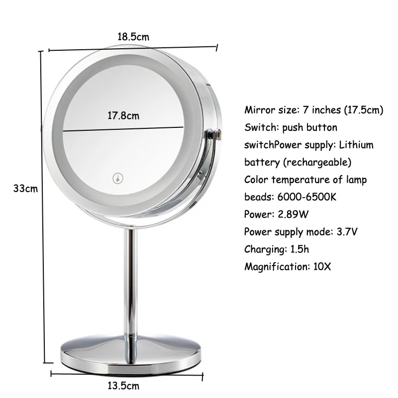 

LED Makeup Mirror With Light Lamp With Storage Cosmetic Mirror Light Vanity Mirror Desktop Touch Adjustable Dimming HD