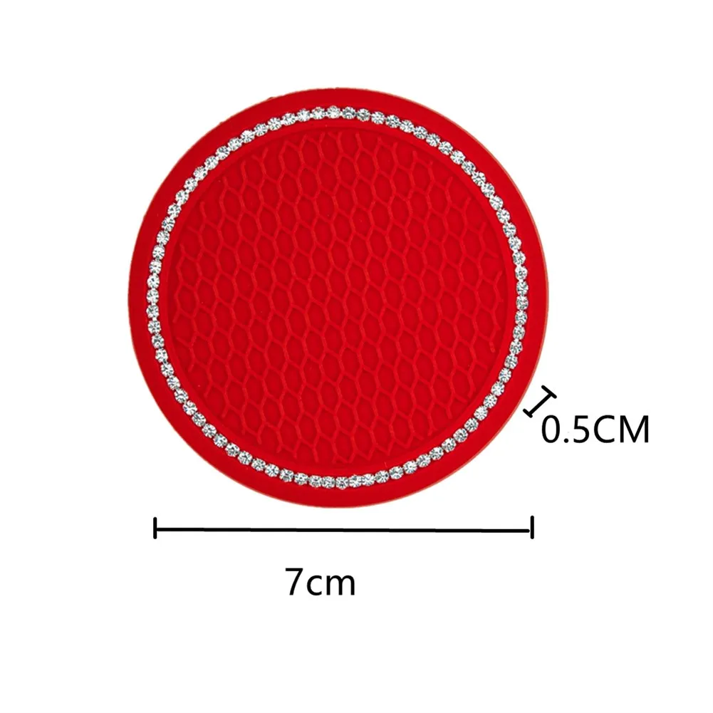 

Red Cup Coasters Rhinestone Round Accessories Anti-slip Bling Creative