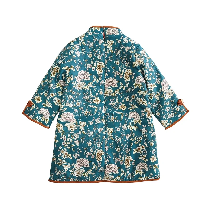 Cheongsam синее зимнее платье с павлином для девочек китайский стиль новогодние