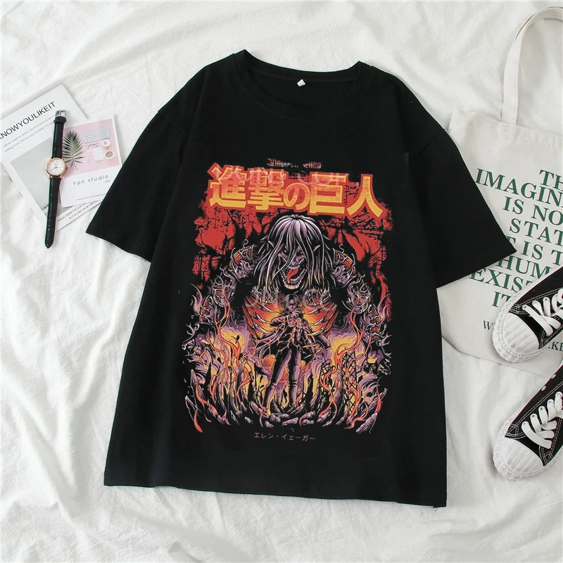 

Футболка женская оверсайз с коротким рукавом и принтом аниме «атака на Титанов»