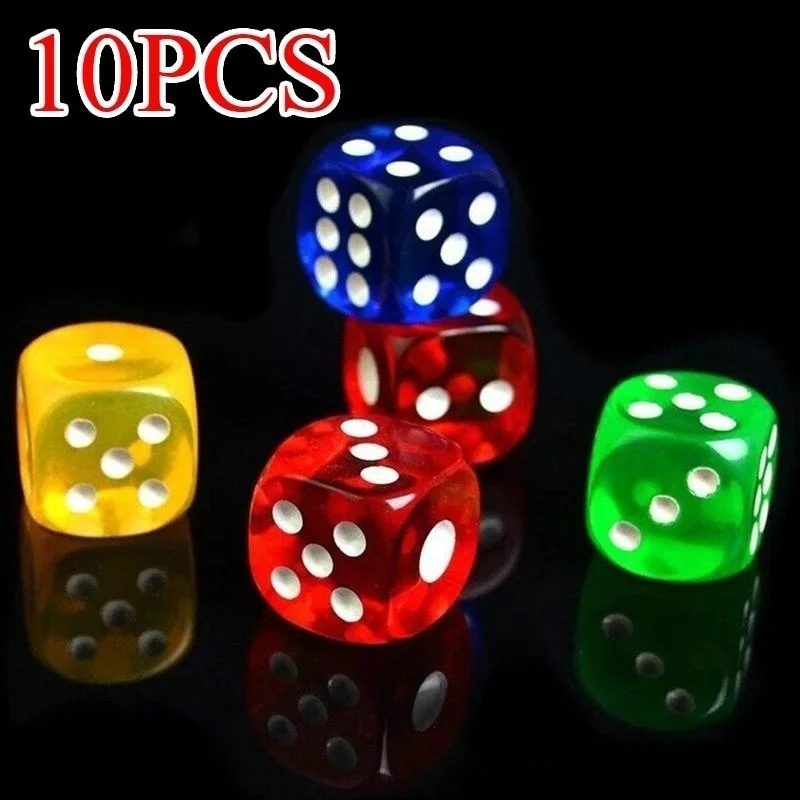 

10PCS Transparent 14mm Gaming Dice Standard Six Sided Decider Die Party Toys