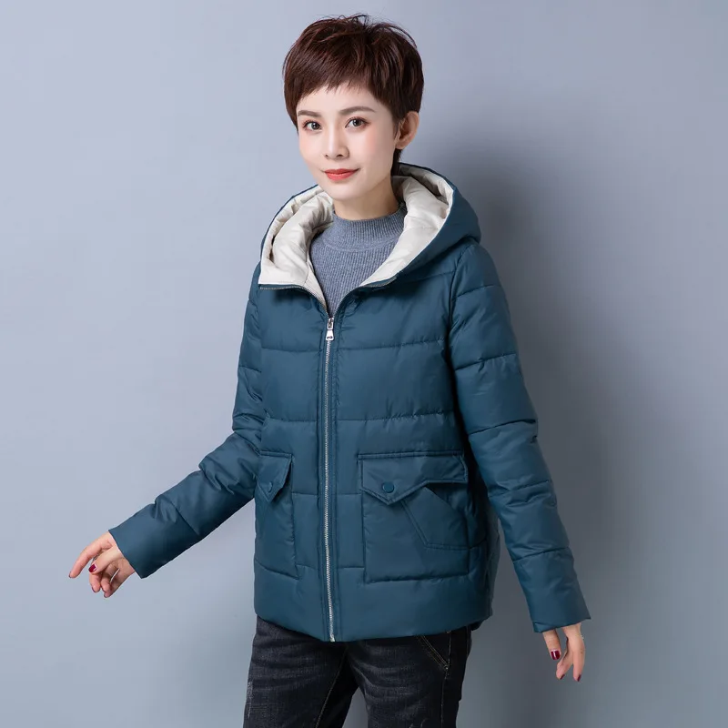 Autumn Winter Jacket Hooded Short Coat Women Overcoat Solid Cotton-padded Clothes Female Parka Outerwear Winter Jacket Q69
