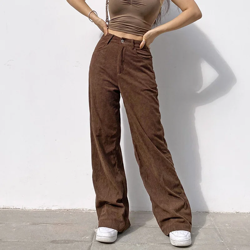 

Women's Wide Leg Casual Pants High Waist Straight Tube Loose Floor Pants FOREST