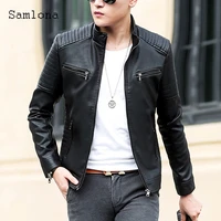 2022 winter pu leather jackets mens fashion stand pockets tops outerwear mandarin collar overcoats sexy faux leather jackets