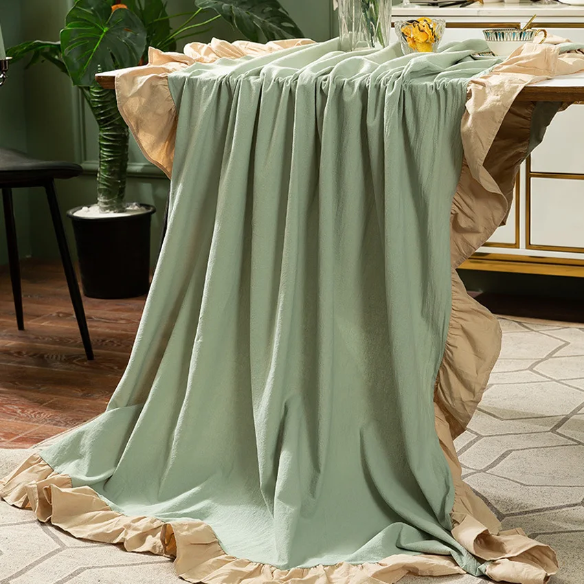 

Green Tablecloth with Ruffle Simple Cotton Dustproof Table Cover for Home Hotel Party Dining Table Decoration mantel de mesa
