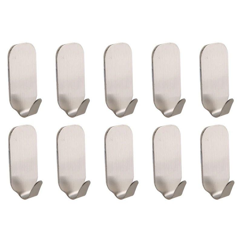 

A Set Of 10 Sticky Stainless Steel Wall Brackets For Bathrobes, Towels, Kitchen And Bathroom-Waterproof And Rustproof