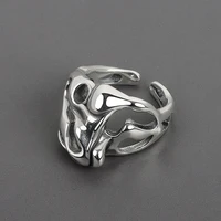 simple retro hip hop skull open rings for women punk fashion silver colour adjustable party ring 2022 trendy jewelry accessories