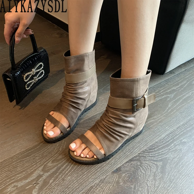 

AIYKAZYSDL Women Gladiator Rome Sandals Summer Ankle Boots Open Toe Shoes Wedge Shoes Flat Heel Hidden Heel Casual Shoes Bootie