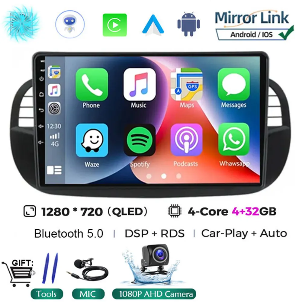 

Автомагнитола Android 16 9'' для Fiat 500 с GPS-навигацией, управлением с руля, мультимедиа, CarPlay, Auto, Bluetooth, Wi-Fi, без DVD