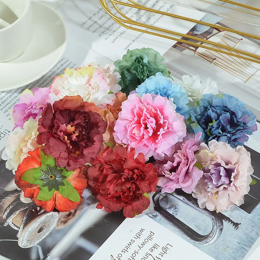 

200pcs 5cm Carnation Artificial Silk Flower Head For Wedding Home Party Decoration Scrapbooking Chrismas Cheap Fake flowers