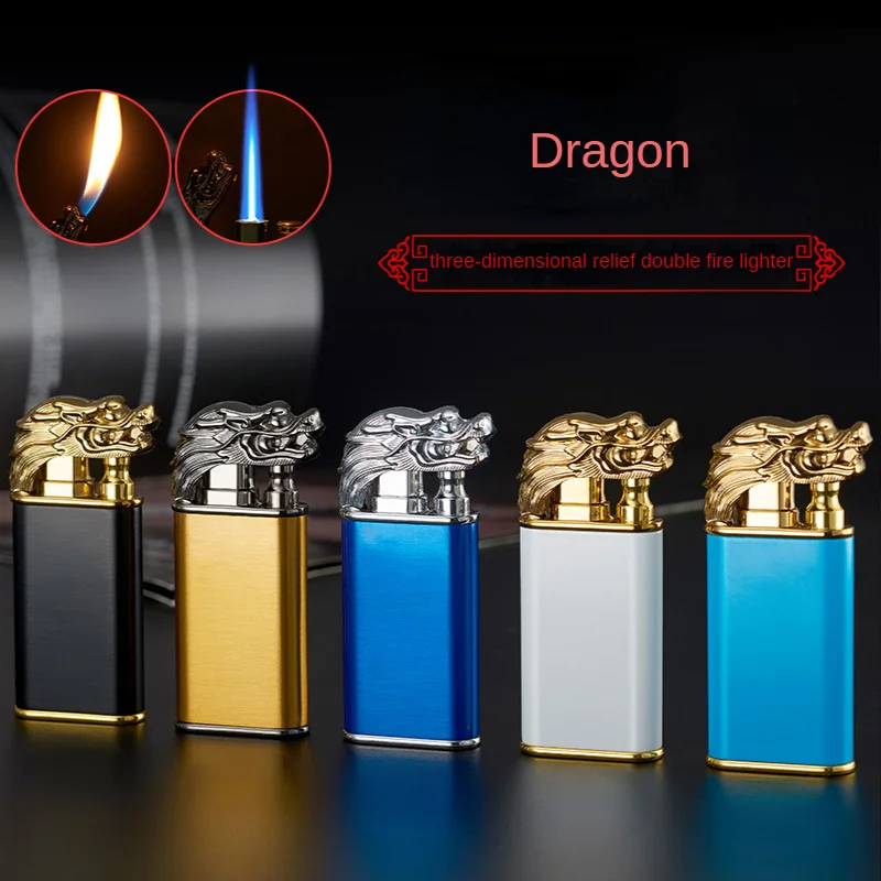 Torch Lighter Dragon Jet Butane Gas Flame Windproof Double Fire Creative Lighters Smoking Cigarette Men Cool Gift Free Shipping