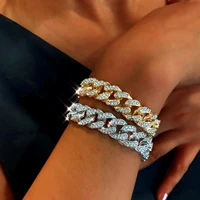 luxury fashion punk rhinestone bracelet for women men hiphop cuban link bracelets simple design gold silver color jewelry gift