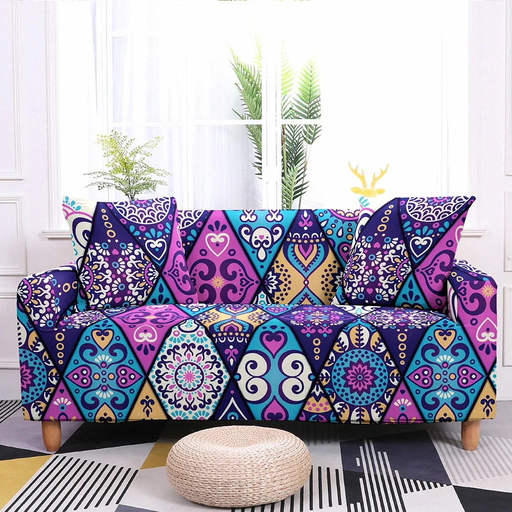 

1/2/3/4 Seat Slipcover For Living Room Elastic Sofa Protector Cover Bohemian Mandala Flower Sectional Sofa Home Decor Funda Sofa