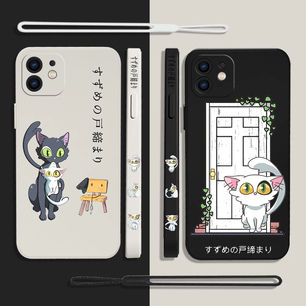 

Cute Lucky Suzume Phone Case for Samsung A81 A53 A50 A12 A22S A52 A52S A51 A72 A71 A32 A22 A20 A30 4G 5G with Lanyard