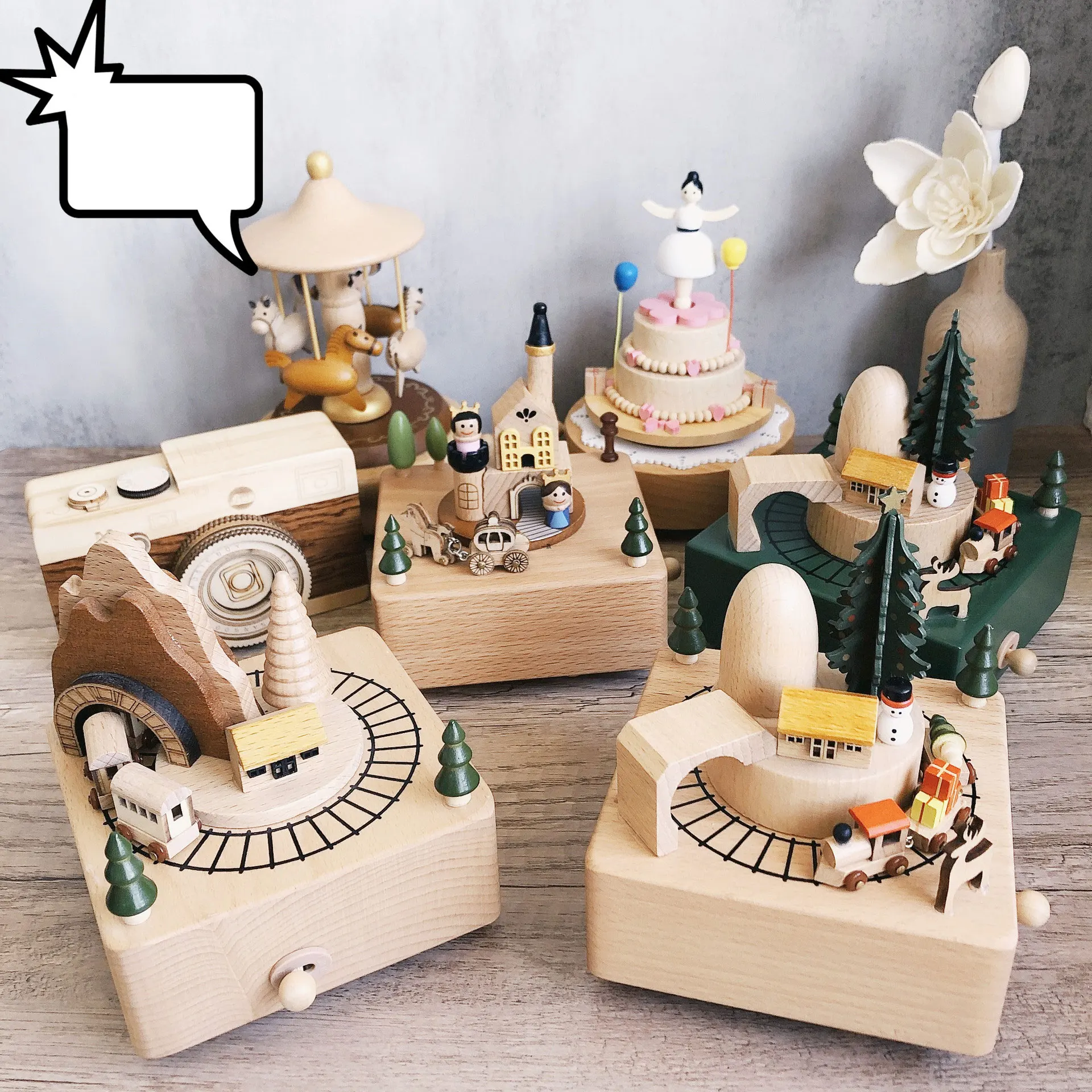 Creative Retro Rotating Music Box Christmas Birthday Gifts Diy Log Making Ornament Home Decoration