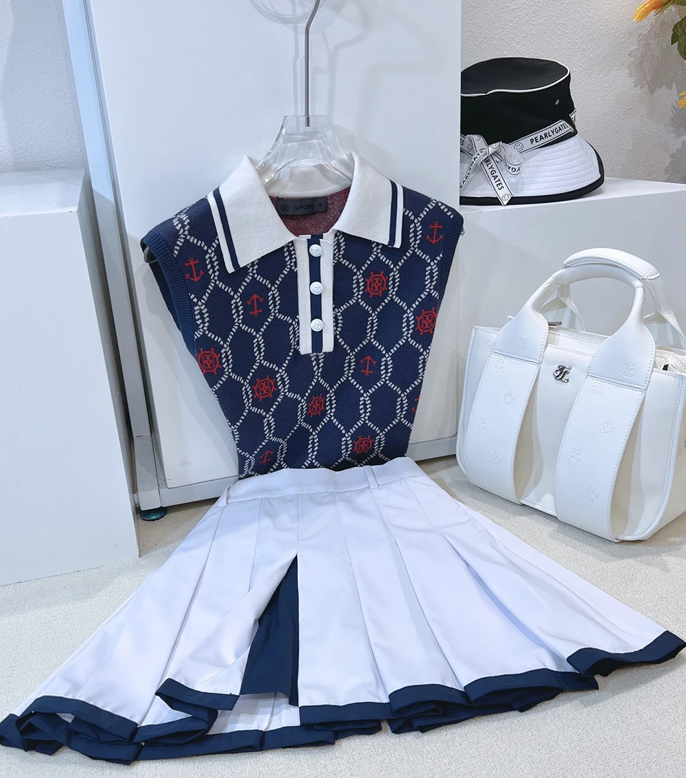 Women's Golf Shorts Skirts Fashion Pleated Skirt Outdoor Sports Skorts skirt White-Navy