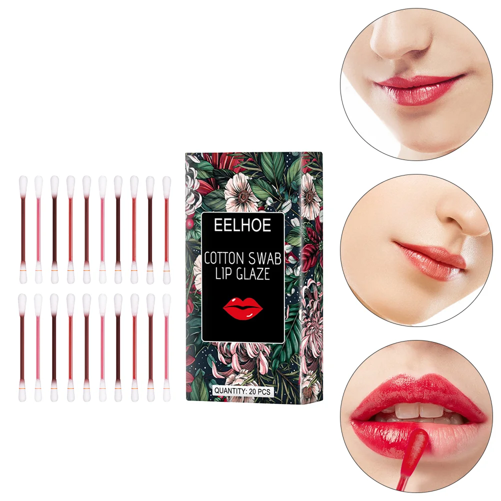 

20Pcs Cotton Swab Lip Gloss Liquid Lipstick Makeup Tools for (4 Colors)