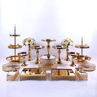 Golden Cake Pop Stand Set Dessert Table Decoration Wedding Party Events Cake Three-Level Light Refreshment Display Iron Shelf