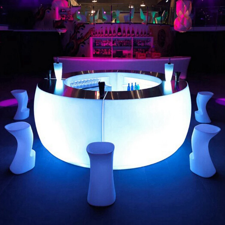 

Fashion design 7 colourful lights Outdoor luminous bar table cabinet Simple round desk creative light furniture bar table suit