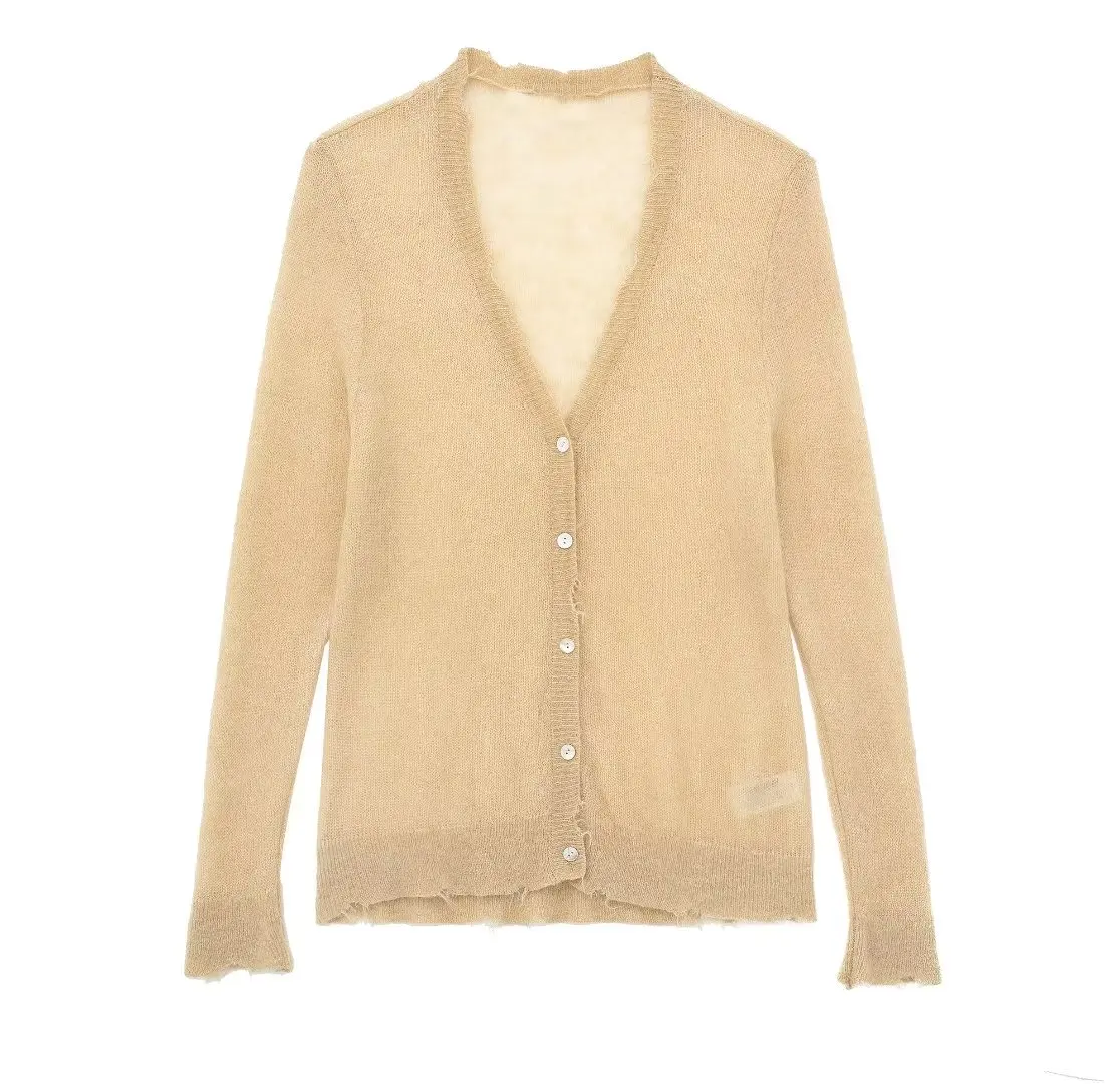 

Женский трикотажный кардиган из смешанной шерсти и альпака, пальто в стиле ретро с V-образным вырезом и длинными рукавами, шикарный топ, 2023