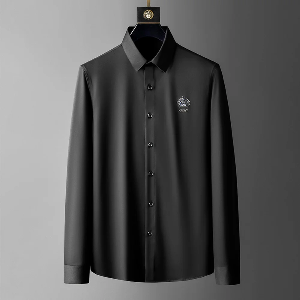 

High Quality Men's Shirts 2021 Spring Luxury Crown Formal Dress Shirts Male Business Casual Chemise Homme Streetwear Social Tops