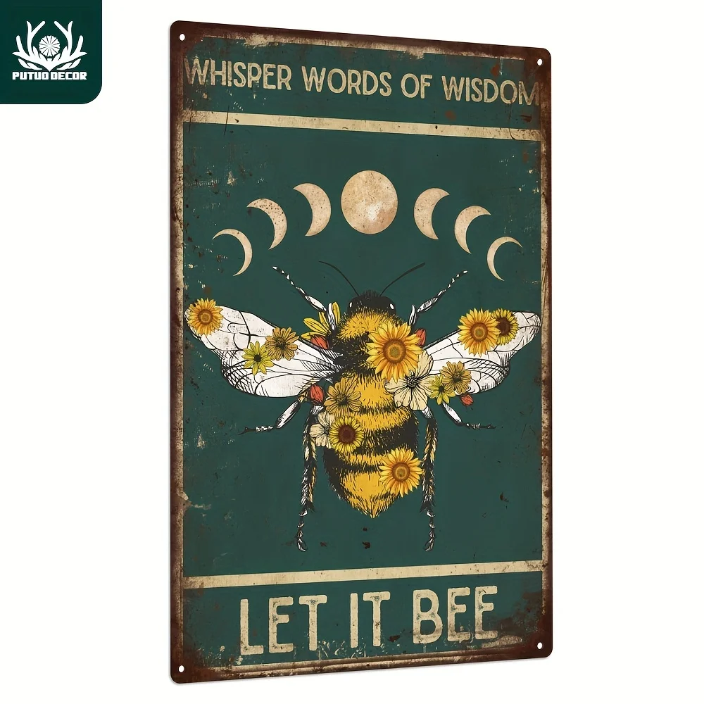 Putuo Decor Metal Wall Art - Литературный Постер С Мотивом Пчелы И Лунными Лозунками Для