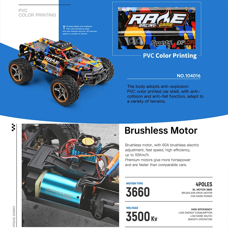 Wltoys 104018 104016 1:10 Радиоуправляемый автомобиль 4WD со светодиодной подсветкой 55 км/ч