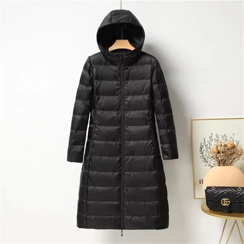 Женский пуховик с капюшоном Осень-зима 2022 женская тонкая парка на белом утином