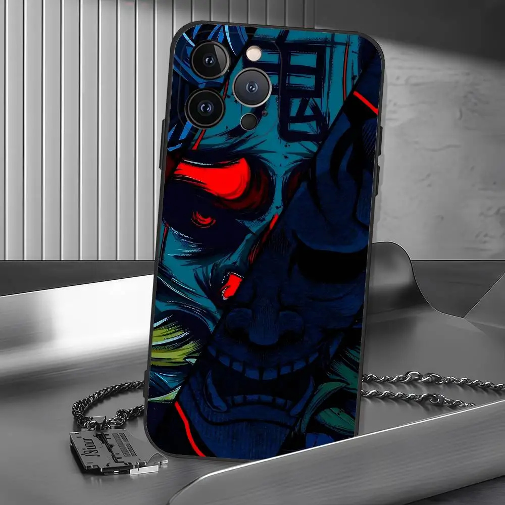 Фото Samurai Hannya Mask Ghost Printing Phone Case For Iphone 17 Air 16 15 14 13 12 11 Pro Plus Max Black Soft Silicone TPU №4