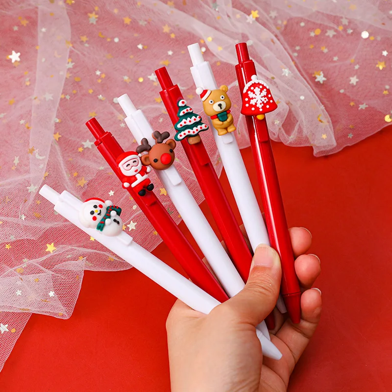 

10Pcs/Lot Cute Christmas 4 Colors Gel Pen 0.5mm Black Ink Creative Santa Claus Cartoon Signature Pen Stationery Student Prizes