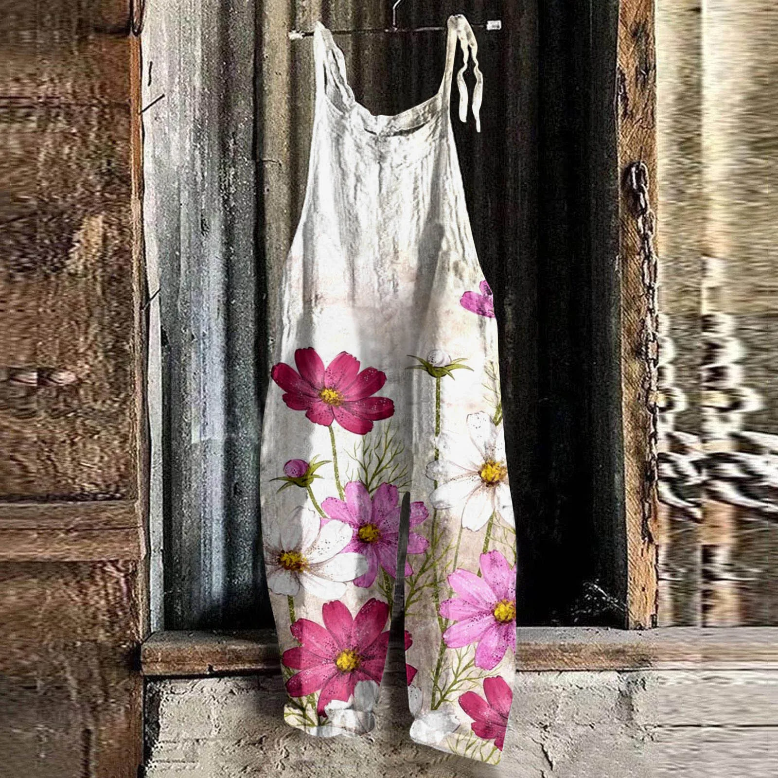 

Женский Повседневный комбинезон без рукавов, бандажный комбинезон с цветочным принтом и карманами, с лямкой на шее, комбинезон для женщин н...