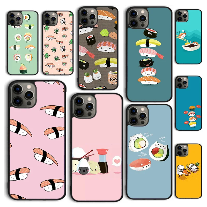 Autumu Kawaii Sushi Pattern Phone Case Cover for iPhone 16 15 12 mini 11 13 14 Pro Max SE 2020 Apple 6S 7 8 Plus Coque