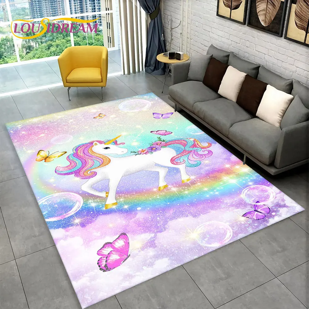 

3D Cartoon Unicorn Animal Area Rug,Carpet Rug for Living Room Children's Bedroom Sofa Doormat Decor,Kids Game Non-slip Floor Mat