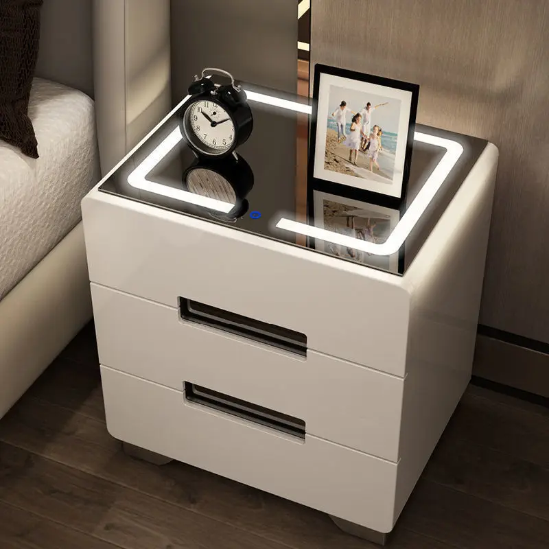 

Современные ночные столики с зарядным устройством, дизайнерская Минималистичная умная тумбочка с белой лампой, роскошный органайзер, мебель для спальни