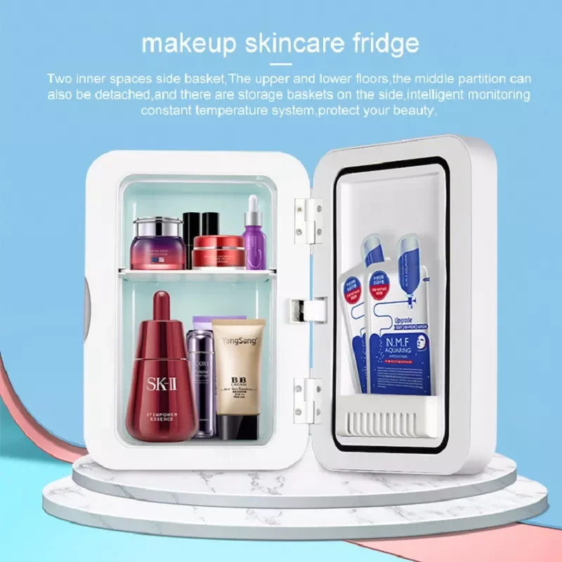 

HA-Life 8L Mini Makeup Fridge Portable Cosmetic Refrigerator Compact Glass Panel Led Light Skincare Preservation Home Car Use