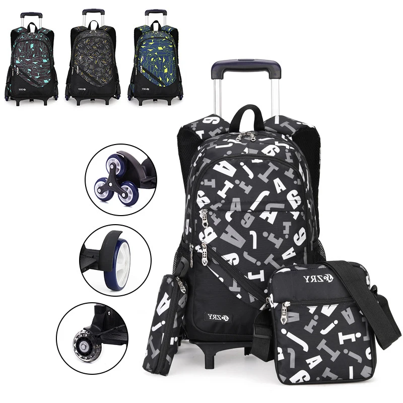 KUZAI Kids boys girls Trolley Schoolbag Luggage Book Bags Backpack Latest Removable Children School Bags 2/6 Wheels 3pcs suit