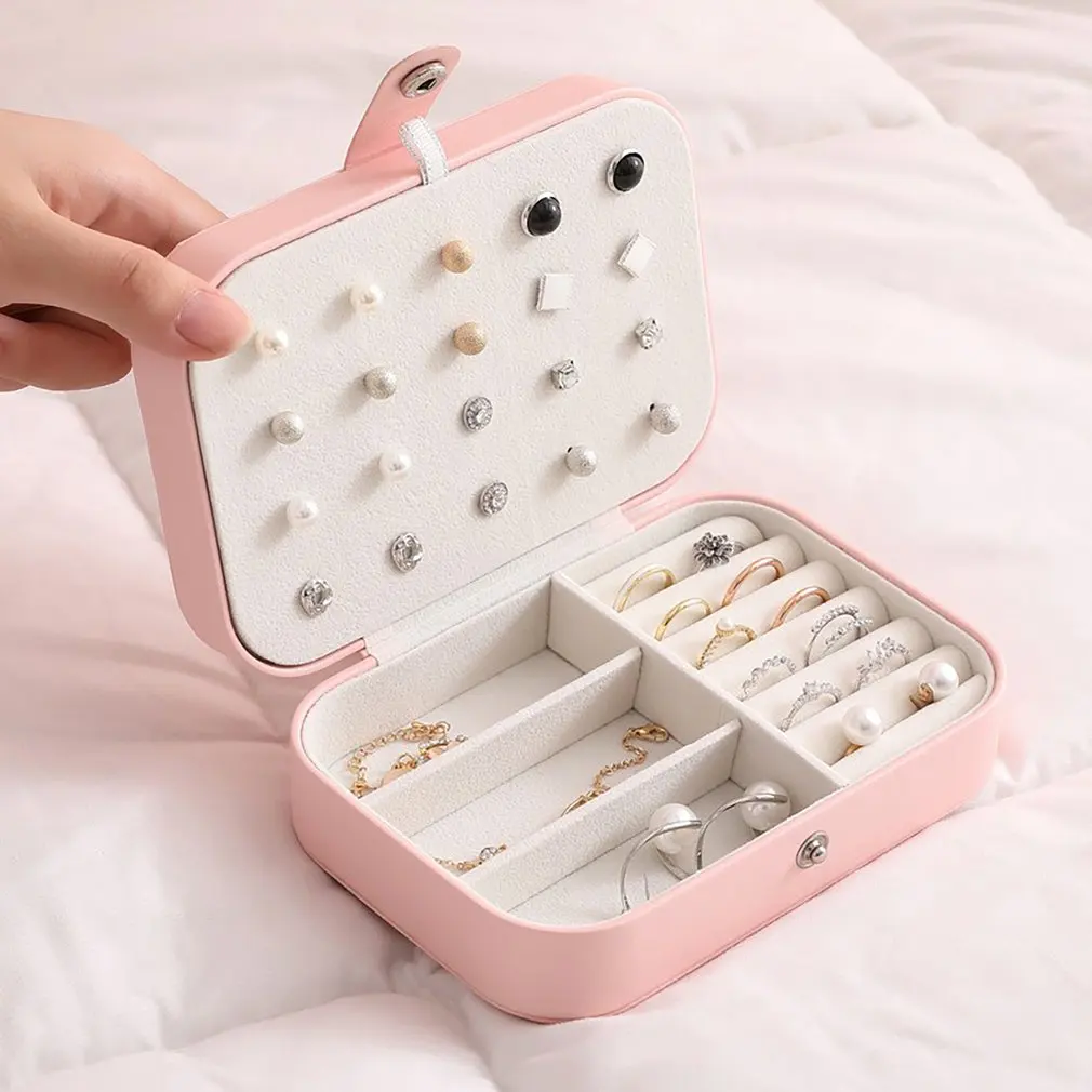 

Органайзер для ювелирных изделий, портативный чехол, коробка для ожерелья, серег, колец, контейнер из искусственной кожи с несколькими отде...