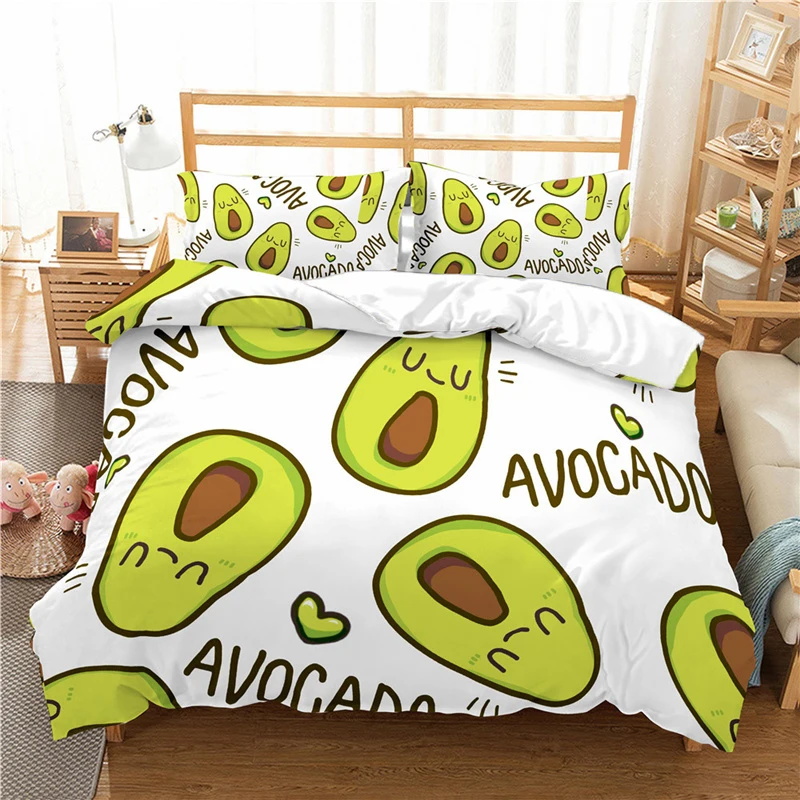 

Bedding Set Luxury 3D Avocado Print Kids Aldult Duvet Cover Pillowcase Home Textile Queen and King AU/EU/UK/US Size Bedclothes
