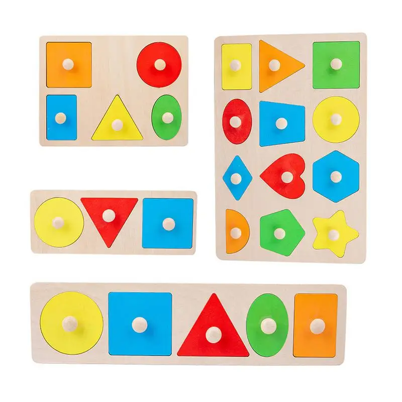 

Colorful Geometry Grasping Board Montessori Materials Wooden Pegged Grab Shape Sorting Board Toys For Baby Home Educational Toy