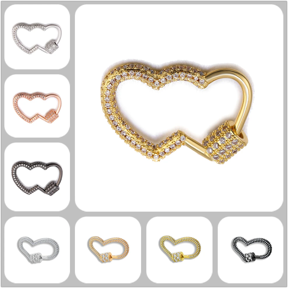 

Heart To Heart Buckle Necklace Clasp Jewelry Making Chain Screw Lobster Diy Earrings Charm for Women Men Copper Zircon Orecchini