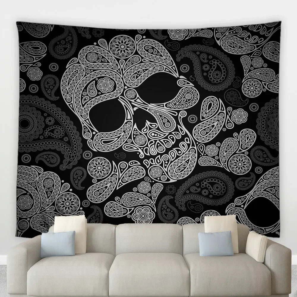 Сахарный Череп Хиппи Большой Гобелен Хэллоуин Мексиканский Скелет Растение