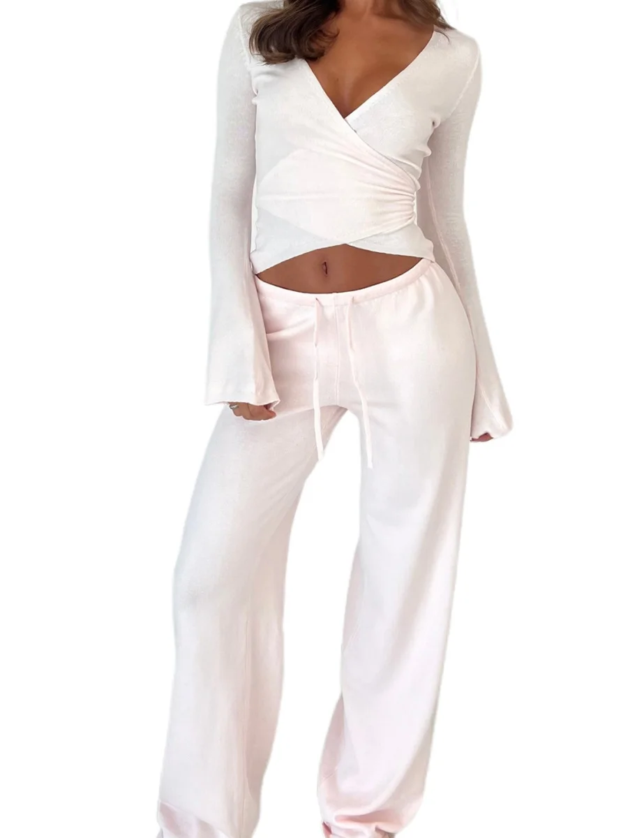 Женский комплект из двух предметов wsevypo Однотонная футболка с длинным рукавом и